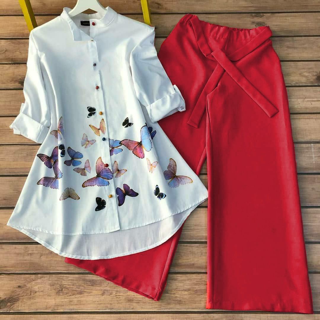 Butterfly Top with Red Palazzo Set